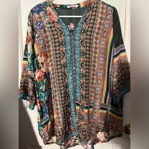 Johnny Was 100% Silk Floral Tunic Women’s Size Small